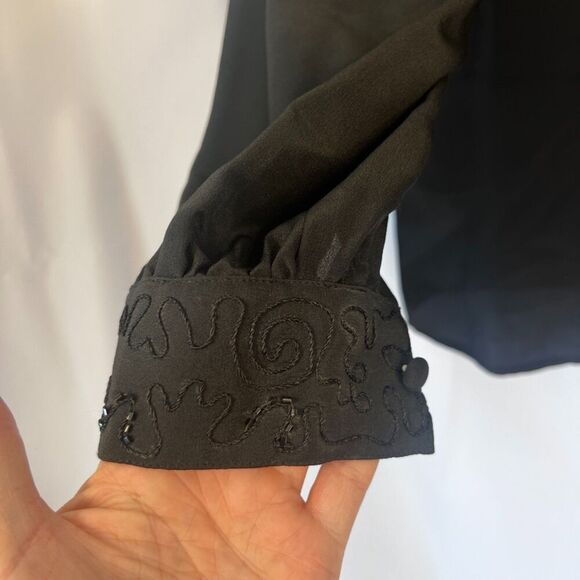 Tess Paris Milano Black Sequin Trim 100% Silk Vintage Blouse Size 14/LG - Picture 5 of 9